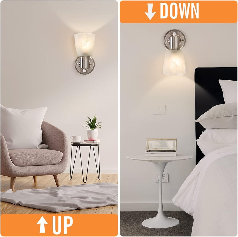 EJIAXIN Wall Sconces Set of 2, Brushed Nickel Vanity Lights for Bathroom, Modern Wall Light Fixtures with Rotary Switch, Wall Mount Light with Frosted Glass, Farmhouse Lamp for Bedroom Living Room - Image 3